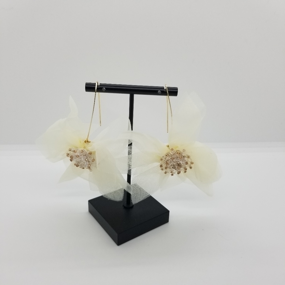 cream tulle flower earrings